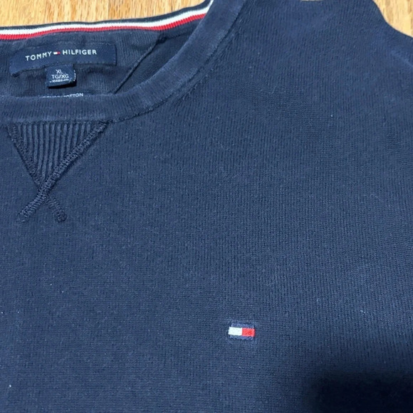 Tommy Hilfiger Premium Cotton Classic Blue Crewneck Long Sleeve Sweater - Picture 2 of 7